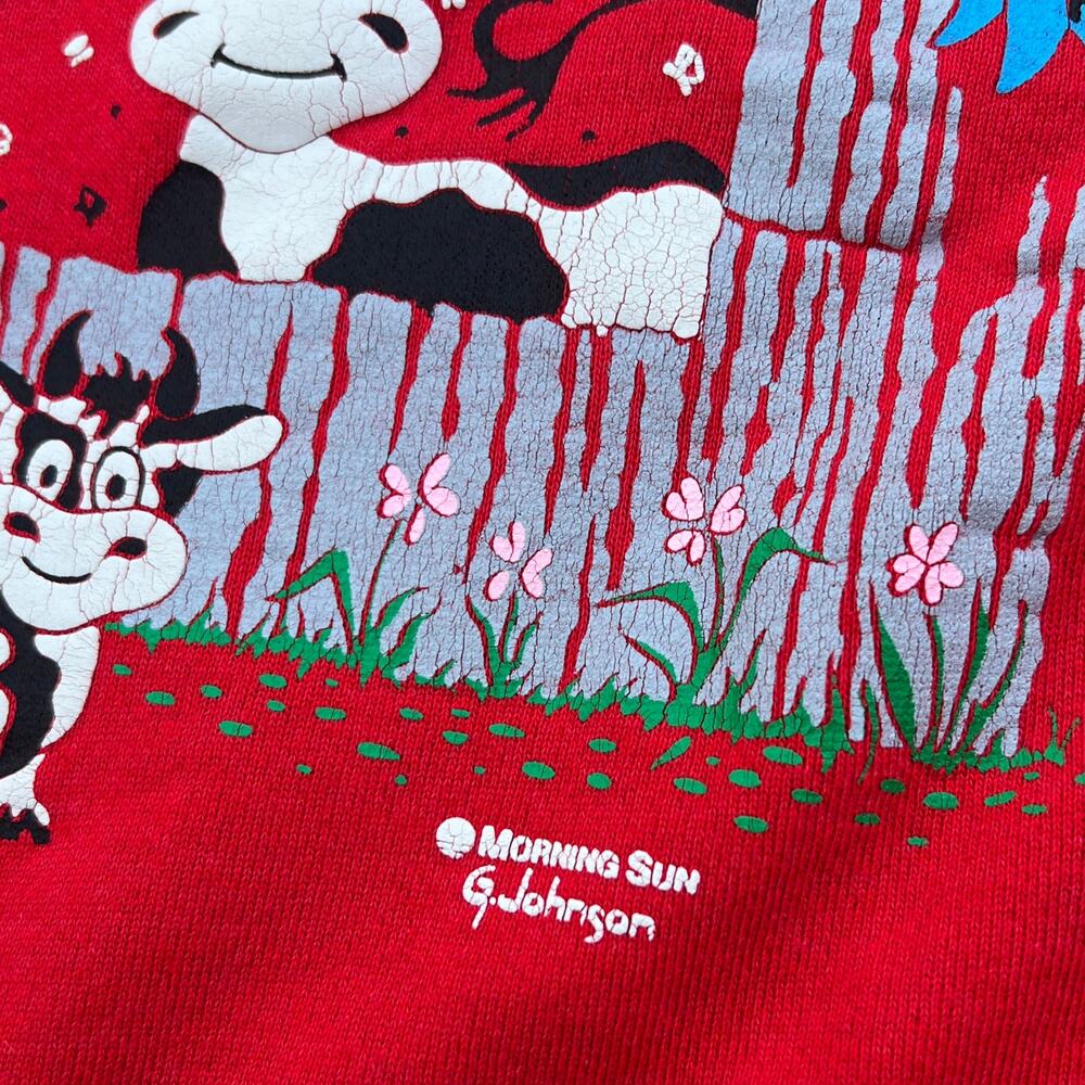 Vintage 90s Grandma Collared Sweater Sweatshirt Farm Cows Morning Sun - Size XL - Picture 7 of 7